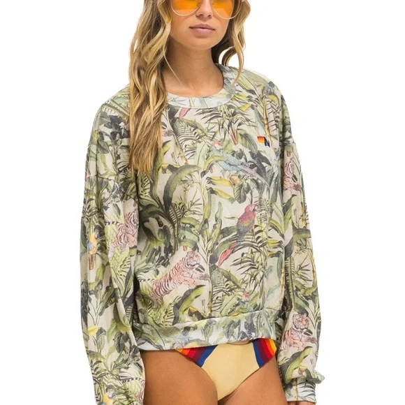 Aviator Nation Jungle Relaxed Crew sweatshirt - sand sz medium - Picture 1 of 10